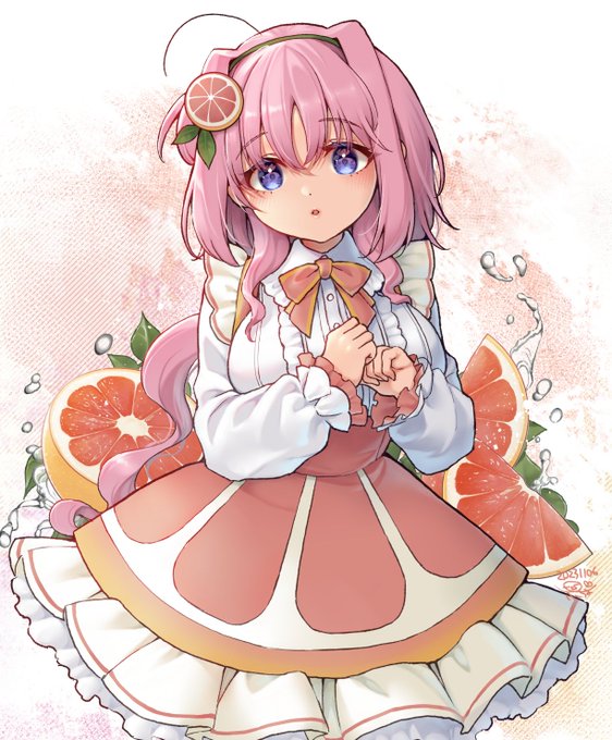 フルーツテーマのキャロさんできました ピンクグレープフルーツです(‾▽‾)ピンク! 息抜きにちょいと…という作業量じゃなかった…