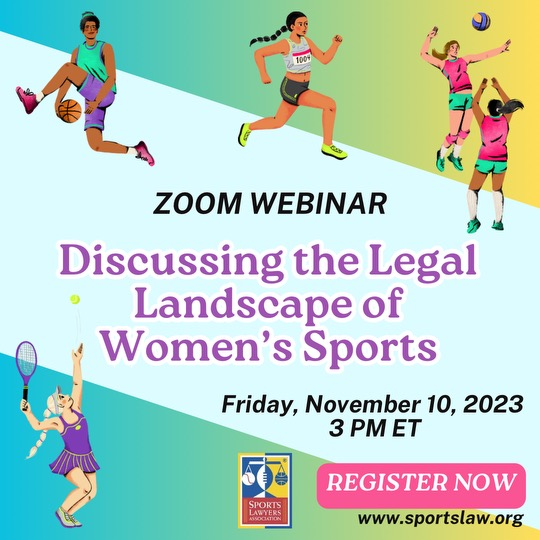 Register today for this virtual Zoom webinar hosted by #UO Sports and Entertainment Law Forum at no cost! #SportsLawyers will discuss the legal landscape of #WomensSports. Click here to register bit.ly/40sNkWj