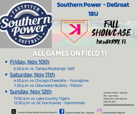 Heading to <a href="/BackwardsKJax/">Backwards K Softball</a> in Newberry this weekend! Hope to see y’all there! <a href="/LindsayFico/">Lindsay Fico</a> <a href="/FIUSoftball/">FIU Softball</a> <a href="/SEU_CoachWatknz/">Kayla Watkins</a> <a href="/FlaglerSoftball/">Flagler Softball</a> <a href="/CamisePatterson/">Coach P</a> <a href="/cfpatssb/">CF Softball</a> <a href="/GSU_Softball/">GSU Softball</a>