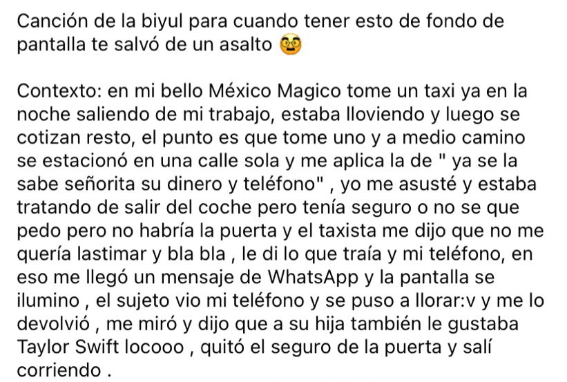 tswift_mx's tweet photo. A un swiftie l@ iban a asaltar y pasó lo siguiente.

👀😰 https://t.co/2TXwGFFeaC