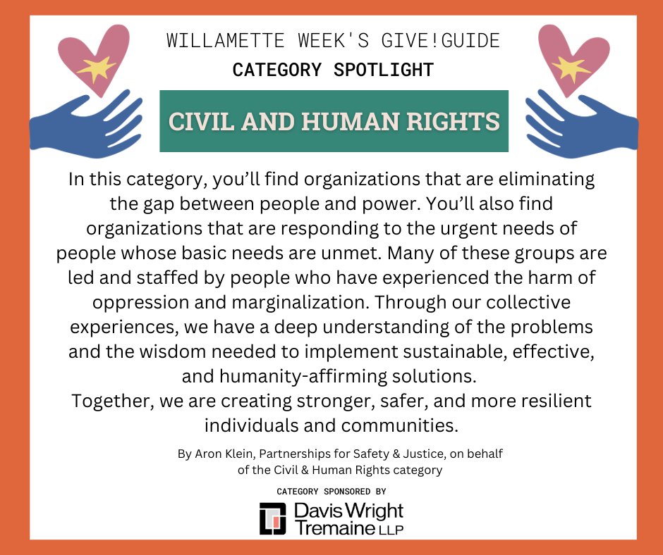 We're spotlighting the Civil and Human Rights category! Nonprofits in this category focus on advocacy for civil and human rights issues, specifically through policy, education, and/or community organizing ⚖️ Head to giveguide.org to give these nonprofits some love! 💰