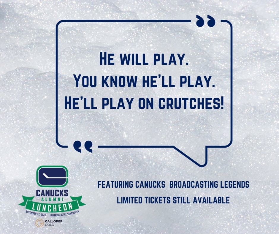 canucksalumni's tweet photo. Legendary 🎙️

Do you have your tickets to the 2023 #CanucksAlumni Luncheon?

*tickets in profile https://t.co/h5WTwAeVmq