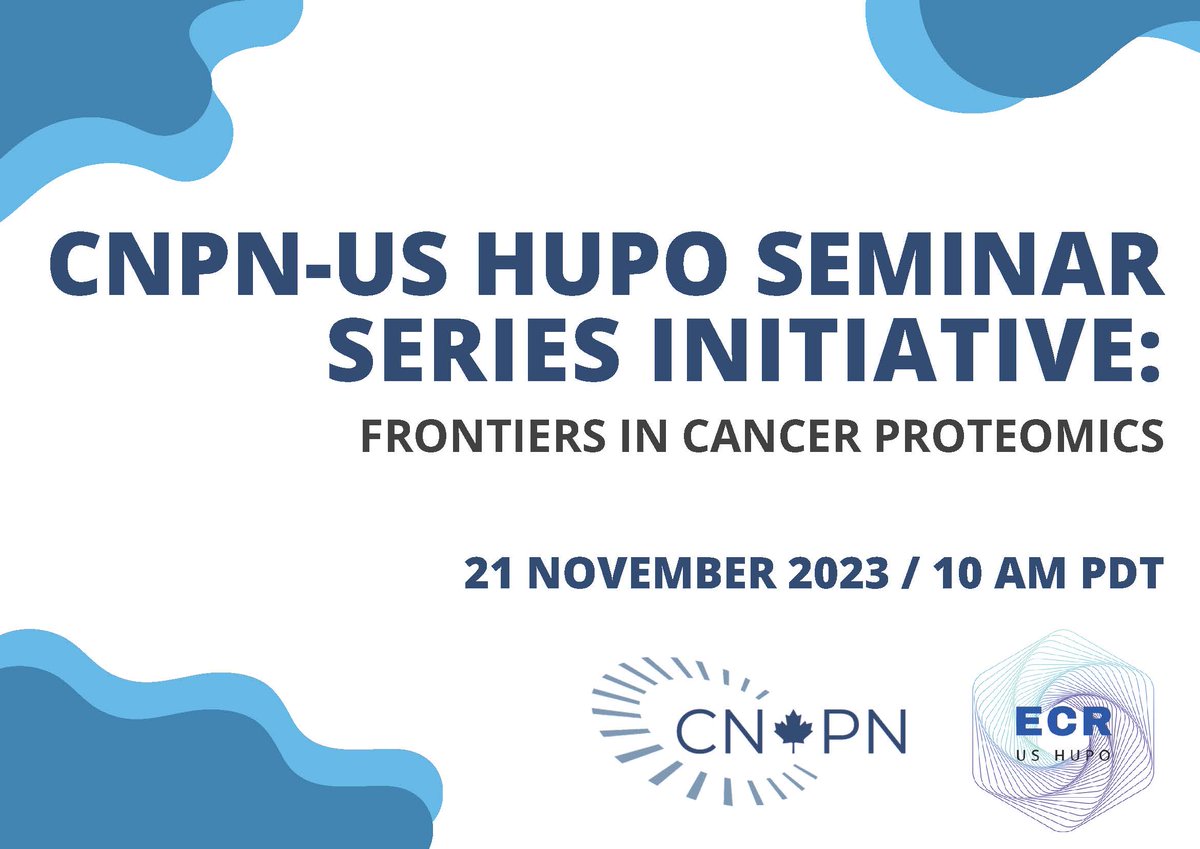 us_hupo's tweet photo. Join the US HUPO ECR initiative's final joint webinar series with CNPN on cancer proteomics! Dr. Haas &amp; Dr. Kislinger will share their insights on using proteomics for cancer biology challenges. November 21 at 10 AM PT / 1 PM ET 

Register today: https://t.co/0hPSqOWcI3 https://t.co/RuggpDP5A7