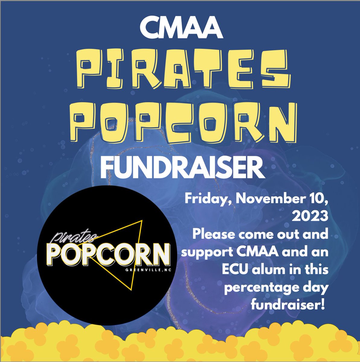 Mark your calendar TODAY 💜📅

#ECUSHL Club Management Association of America Student Chapter is hold a fundraiser THIS FRIDAY at Pirates Popcorn in Greenville, NC. We kindly ask you to come out and support our outstanding students in their future endeavors as a Club Professional