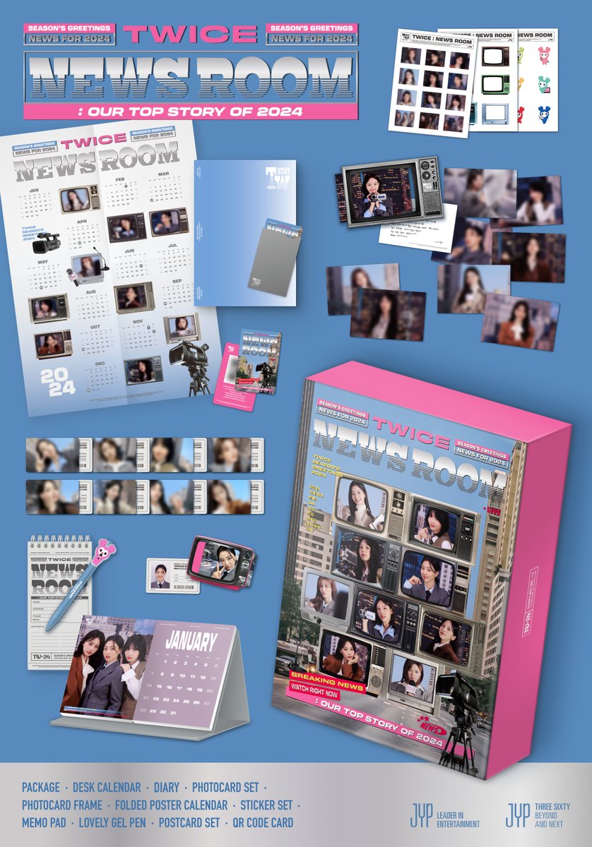 JYPETWICE's tweet photo. TWICE SEASON’S GREETINGS 2024
TWICE NEWS ROOM : Our Top Story of 2024🎥

PRE-ORDER OPEN
2023.11.07 TUE 11:00AM -
2023.11.15 WED 11:59PM (KST)

📍JYP SHOP
🔗KR https://t.co/i4NL6HYc8T 
🔗EN https://t.co/gzBJRwCJ03 

#TWICE #트와이스
#TWICE_NEWS_ROOM
#2024SEASONSGREETINGS https://t.co/JRlwiqDZZV