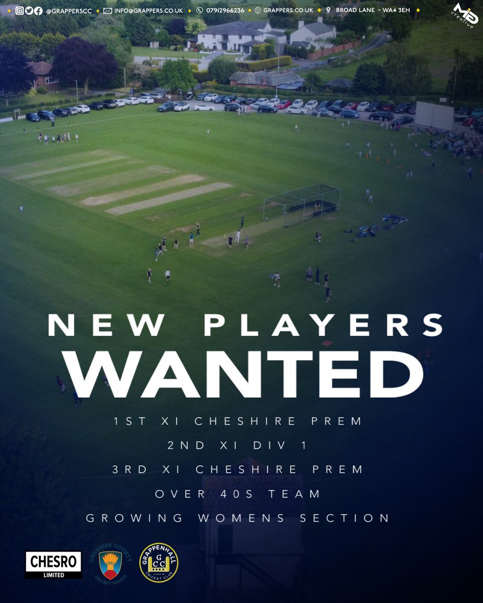 Grappenhall Cricket Club are looking for new players of all ages and abilities to join our fantastic club.🏏

With our 1st and 3rd XI’s playing prem cricket, a growing women’s section and brand new nets coming for 2024, there has never been a better time to join!

#upthegrappers