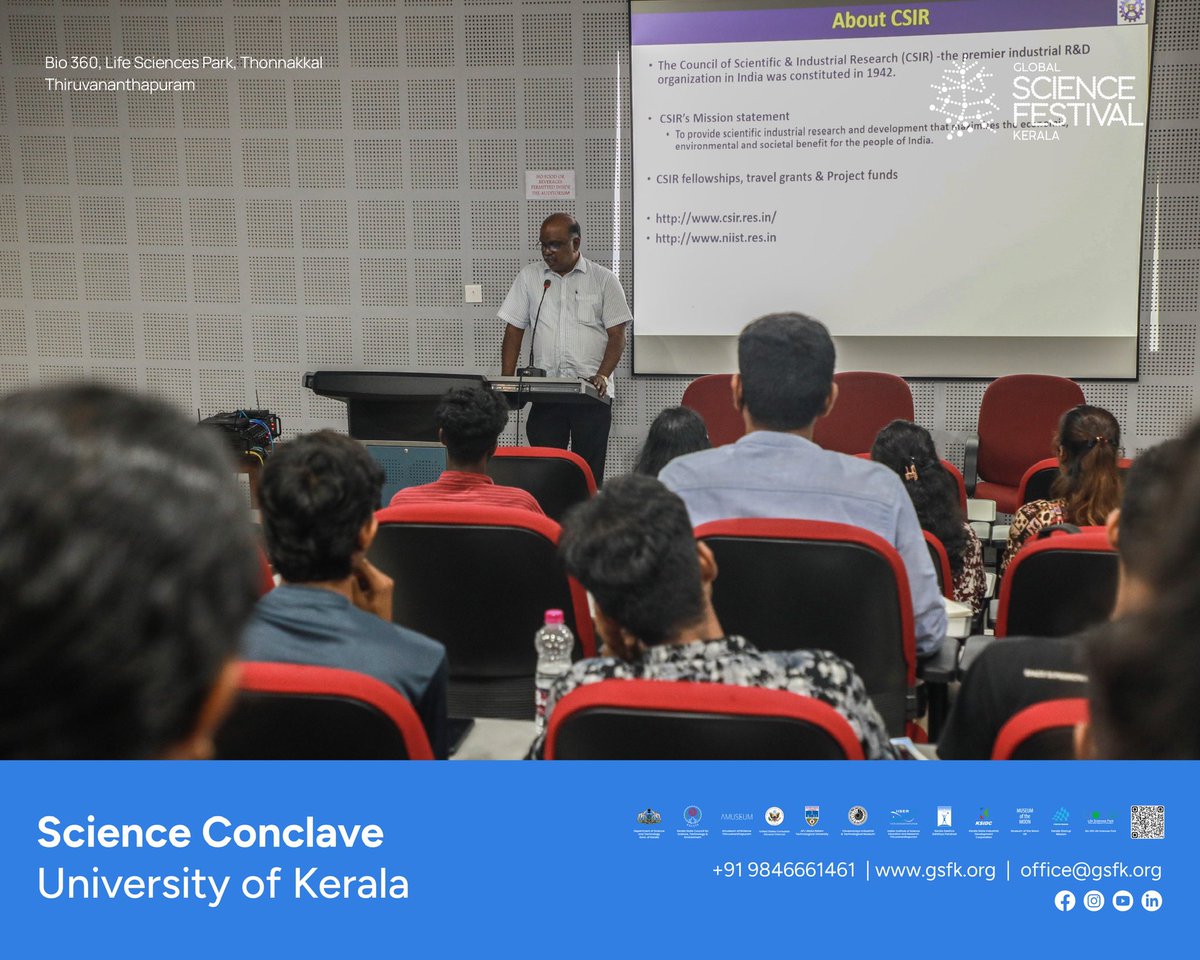 Incredible moments at the Science Conclave hosted by Global Science Festival Kerala in collaboration with Kerala University Union on Nov 6 at EMS Hall, Kariavattom Campus. Inspiring talks, ignited curiosity! Stay tuned for more. #ScienceConclave #PassionForScience #GSFK