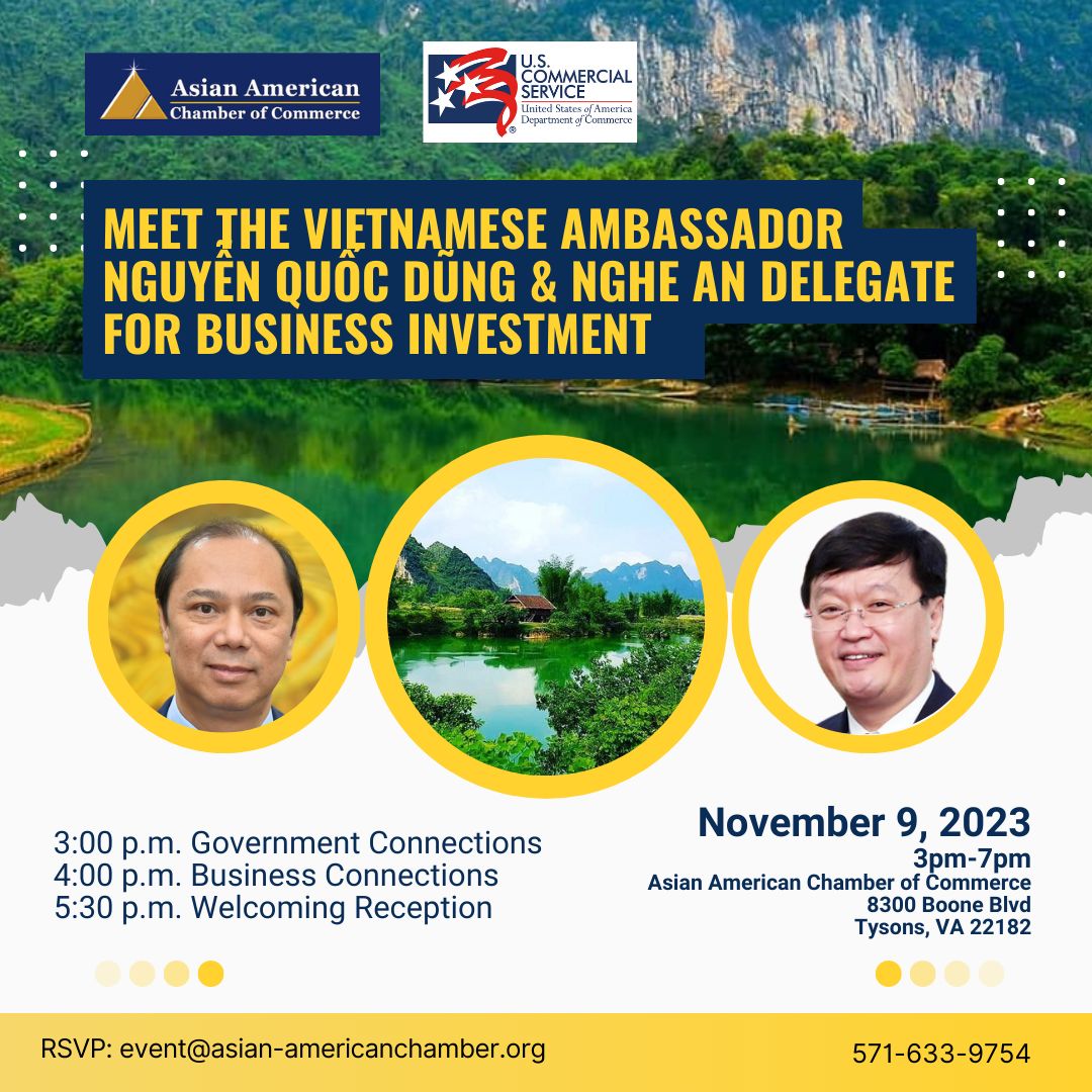 Join us for a special occasion!! 
Don’t miss this chance to engage with these distinguished guests and expand your horizons in the realm of international business opportunities.
Learn more bit.ly/3QK7xn8

#AACC #AsianAmericanChamberOfCommerce #BusinessInvestment