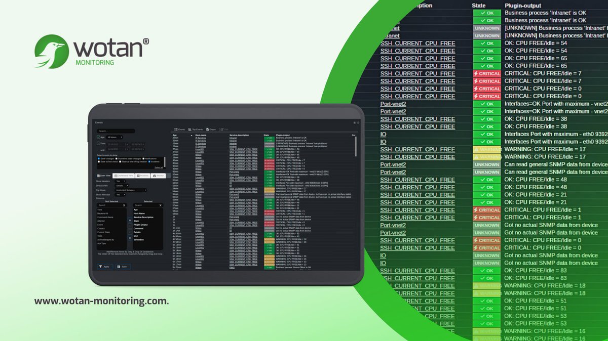 WotanMonitoring's tweet image. Das WOTAN Event Widget zeigt Arten von Ereignissen an.
Erfahren Sie mehr in einer klärenden Live Demo: wotan-monitoring.com/de/

#Events #Problemmanagement #Incidentmanagement #Helpdesk #Support #ITMonitoring #WOTAN #WOTANMonitoring #ITService Excellence