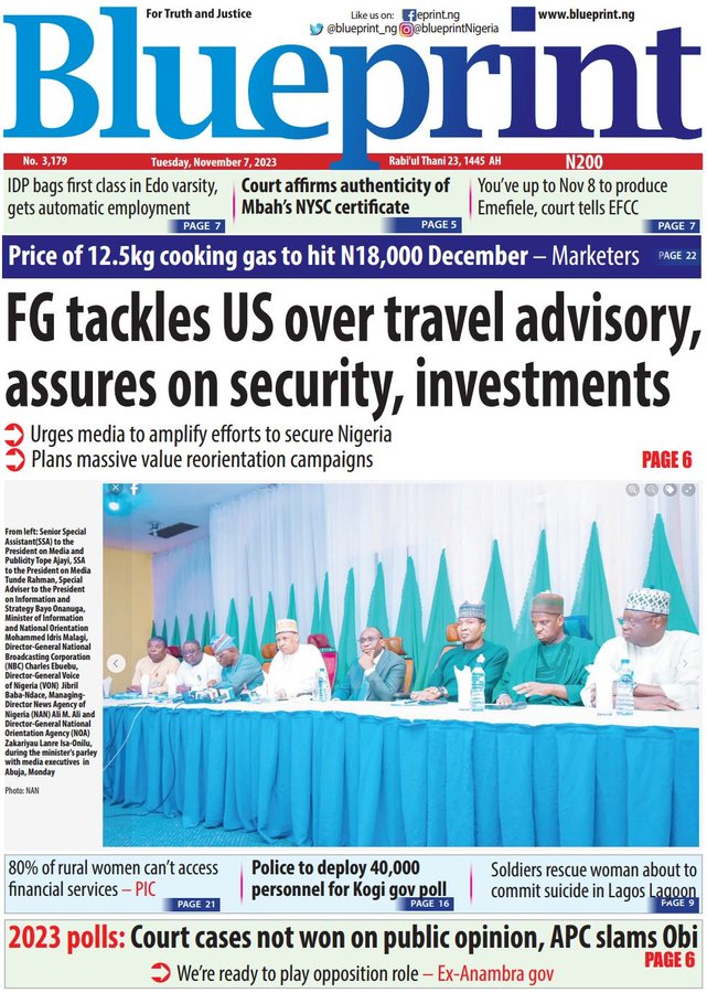 alpha1065fm's tweet photo. Newspaper 📰 #Headlines Tuesday  7th November
#SportsUpdate #NigeriaNews 

(1) https://t.co/U3fOOKOs6b