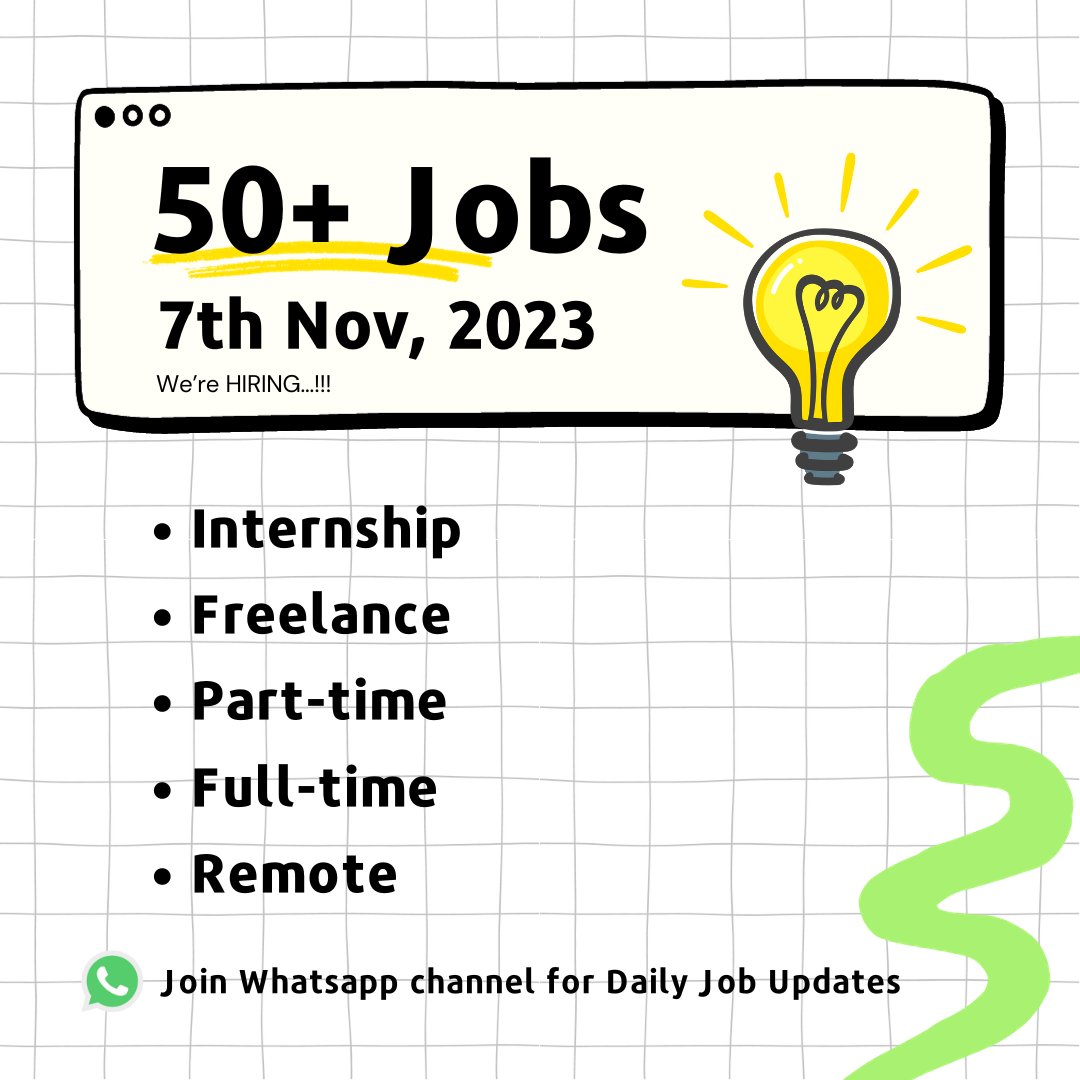 ChaiSuttaWeb's tweet photo. We are Hiring!!

→ 50+ REMOTE Job Opportunities [7th Nov, 2023]
→ Urgent Recruitment

We are Hiring Multiple Positions!! https://t.co/Q7BkbVIQ1x