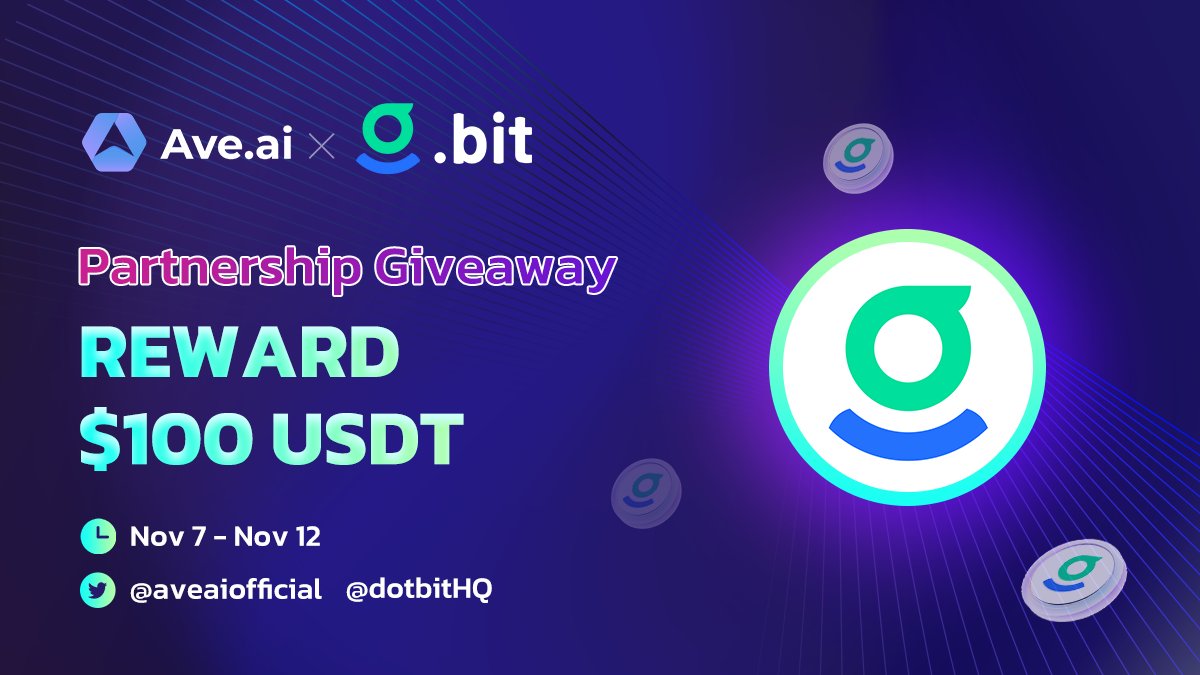 📈Ave.ai X .bit SubDID Airdrop To celebrate our partnership we're gonna choose 50 Winners for doin these simple tasks: gleam.io/yFuo3/aveai-x-… Event period: 11/7/2023-11/12/2023 Rewards: 50 Subdid *must use AVE wallet to claim the rewards