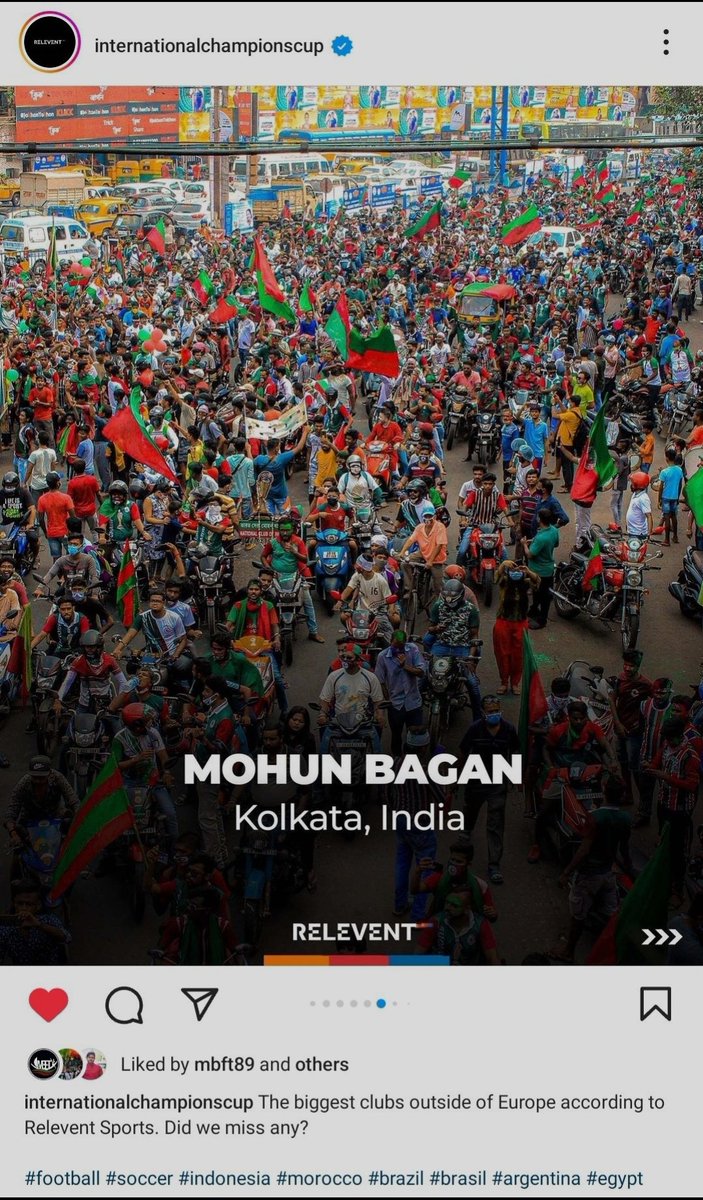 Mohun Bagan has been named as the biggest club in India by Internationalchampionscup (an ig page with 1.1M followers) and #ReleventSports 🔥💚❤