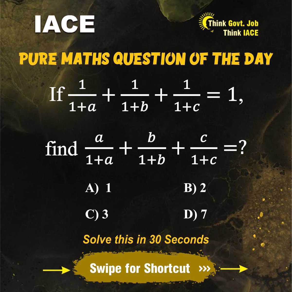 Hyd_IACE's tweet image. Challenge yourself with IACE's 'Pure Math Question of the Day'! Can you solve it within 30 seconds? Follow us for daily brain-teasers and math tricks. #MathChallenge #PureMath #QuickSolutions #IACESMath #MathPuzzles #FollowForMoreTricks #mathsproblems #quant #quantitative