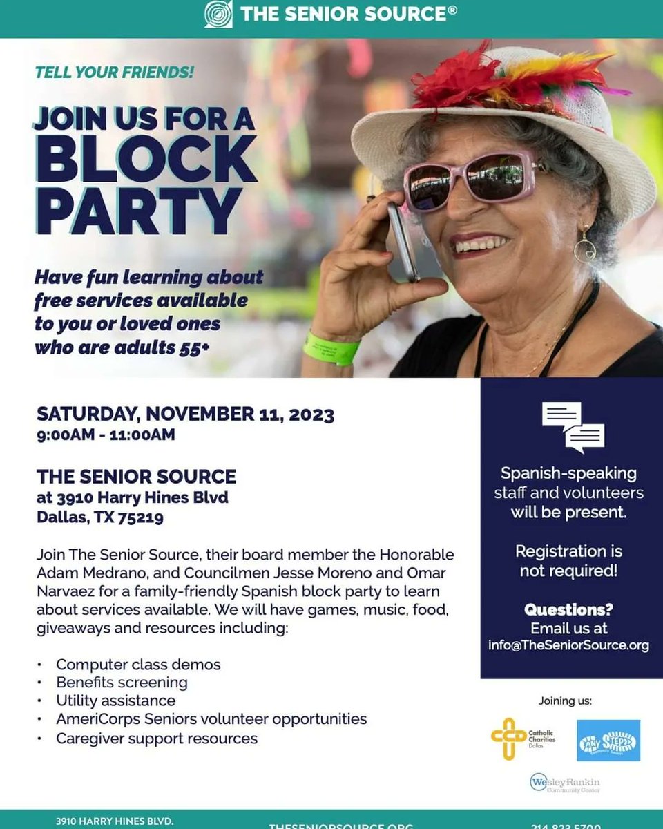 AnyStepCommunit's tweet image. Any Step Community Services, Catholic Charities Dallas and Wesley-Rankin Community Center will be joining us to share services as well!
#anystepisprogress #teamwork @TheSeniorSource