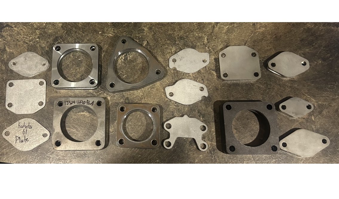 Kubota and Yanmar exhaust flanges and EGR plates in stock for skidsteers and tractors. Contact us for pricing and options for your project.