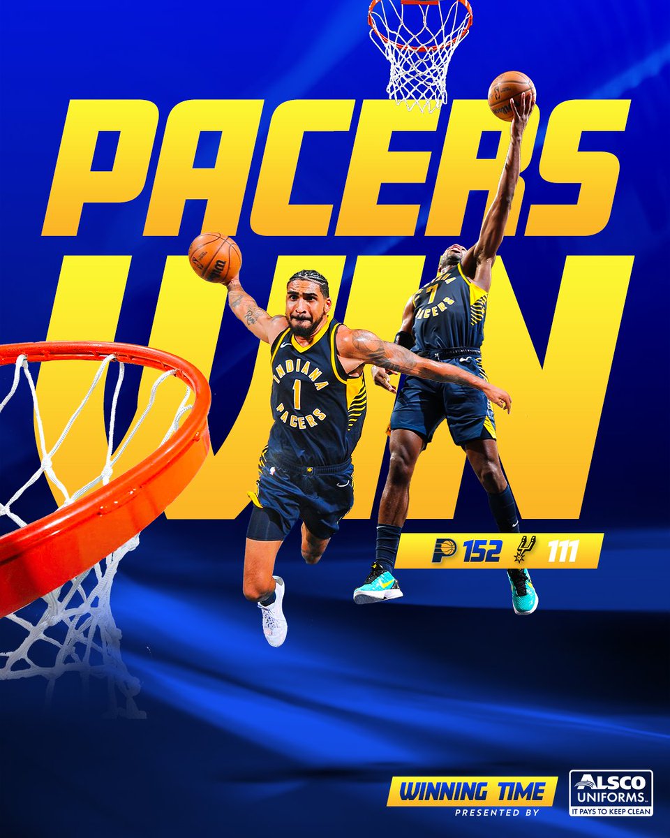 Pacers's tweet photo. matched our NBA franchise record with 152 points in tonight's 41-point win 😤

#PacersWin https://t.co/1xh5nQCHGp