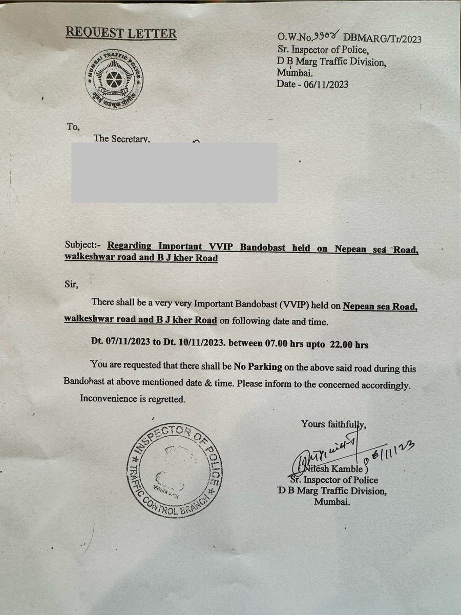 NepeanSeaRoad (@nepeansearoad) on Twitter photo Temporary No Parking restrictions implemented by <a href="/MTPHereToHelp/">Mumbai Traffic Police</a> on <a href="/NepeanSeaRoad/">NepeanSeaRoad</a>, Walkeshwar Rd and BJ Kher Marg from 07Nov to 10Nov 2023, 07am to 10pm. Temporary No Parking restrictions implemented by <a href="/MTPHereToHelp/">Mumbai Traffic Police</a> on <a href="/NepeanSeaRoad/">NepeanSeaRoad</a>, Walkeshwar Rd and BJ Kher Marg from 07Nov to 10Nov 2023, 07am to 10pm.