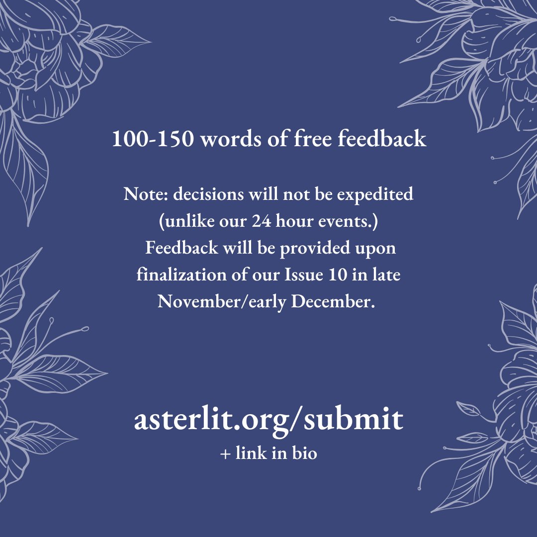all submissions received on Nov. 9 between 12:00 a.m.–11:59 p.m. PST will receive 100–150 words of free feedback from our editorial team! submit as normal, but please put “[Free Feedback]” at the front of the subject line. we can’t wait to read all of your amazing work! &lt;3