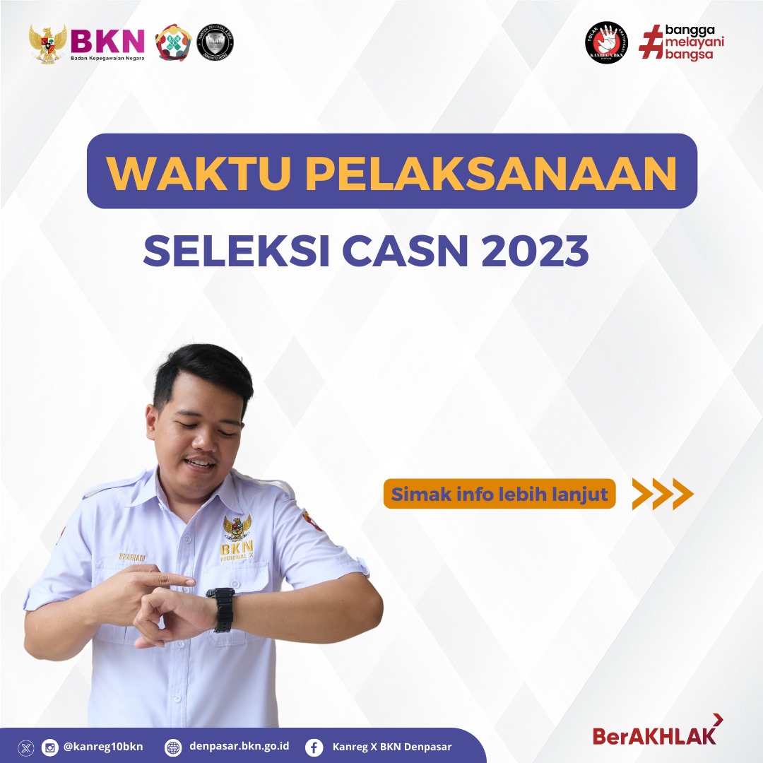 kanreg10bkn's tweet photo. Haii #SobatBKN sambil menunggu jadwal ujian seleksi CASN 2023, simak dulu yuk waktu pelaksanaan ujian Seleksi Kompetensi Dasar bagi CPNS dan Seleksi Kompetensi bagi CPPPK.
Diperhatikan dengan baik ya, jangan sampai salah apalagi ketukar.
#SSCASN #CAT #BKN #SatuDataASN https://t.co/GO53SLUCZ1