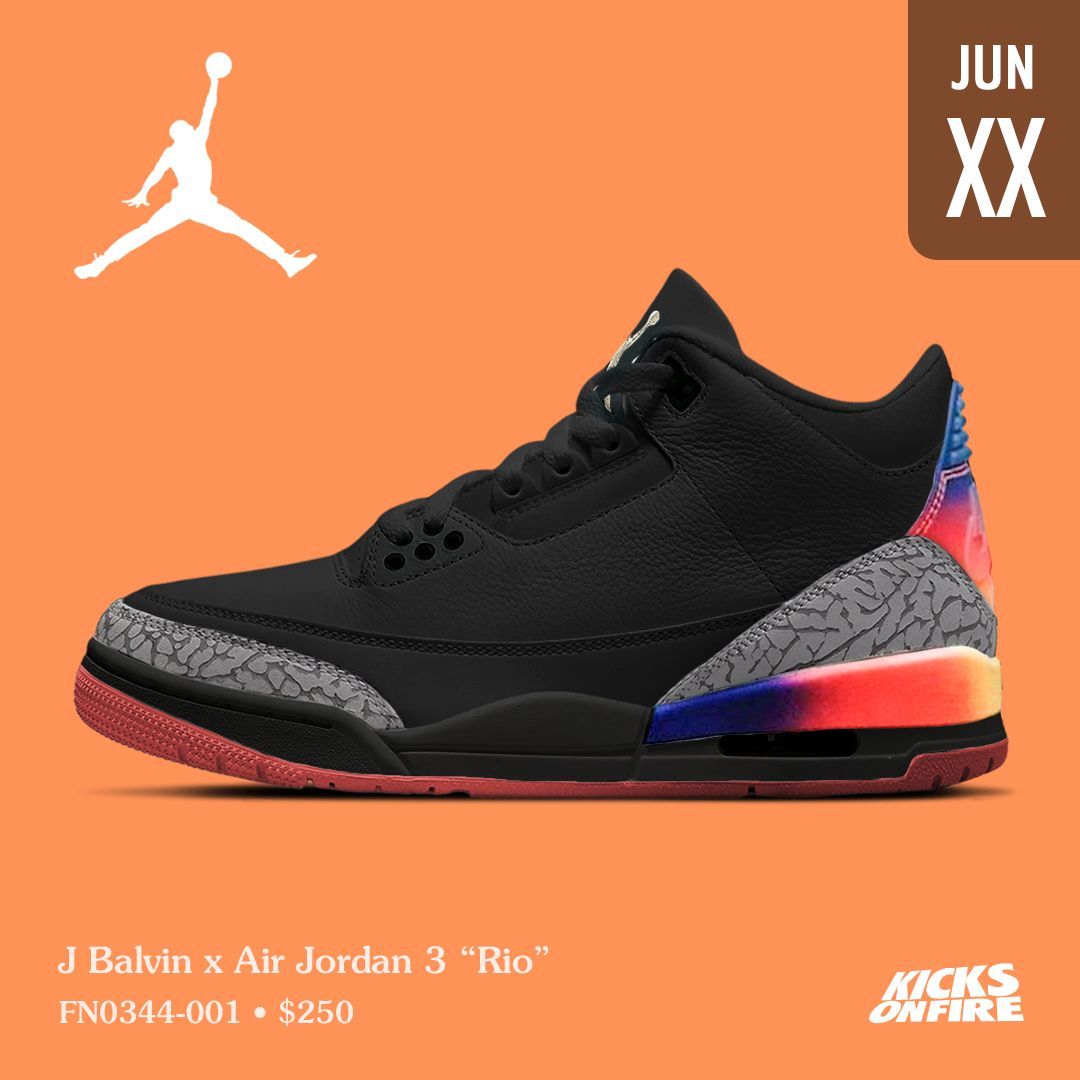 kicksonfire's tweet photo. J Balvin x Air Jordan 3 “Rio”  🖤🌈  Hype for this release ? https://t.co/sle001g71p
