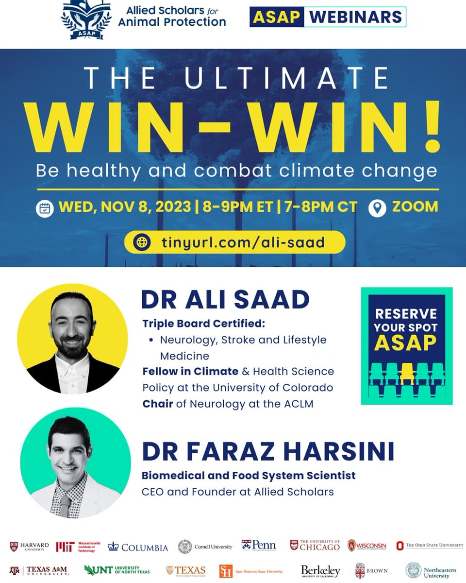 Free to attend! 
Join our top universities in discussing the intersection between human health, the environment, and the planet's health, and talking about benefits of plant-based diets.