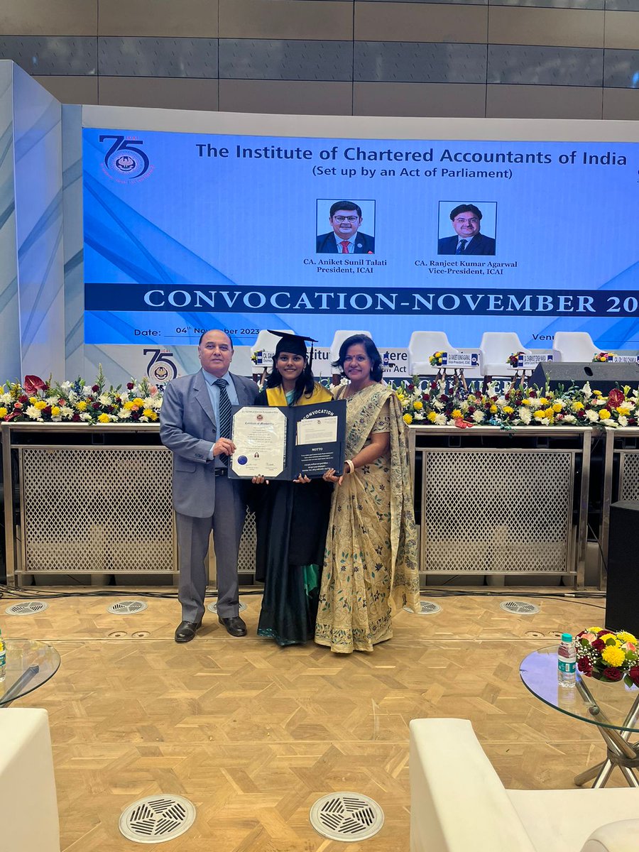 Yashaswini Sharma from Bcom Hons Batch 2020

Received certificate of membership in ICAI convocation held on Nov 4,2023. She has cleared CA exams in first attempt. She got placed with SR Batliboi and Associates LLP (EY member firm) for articleship via campus placement