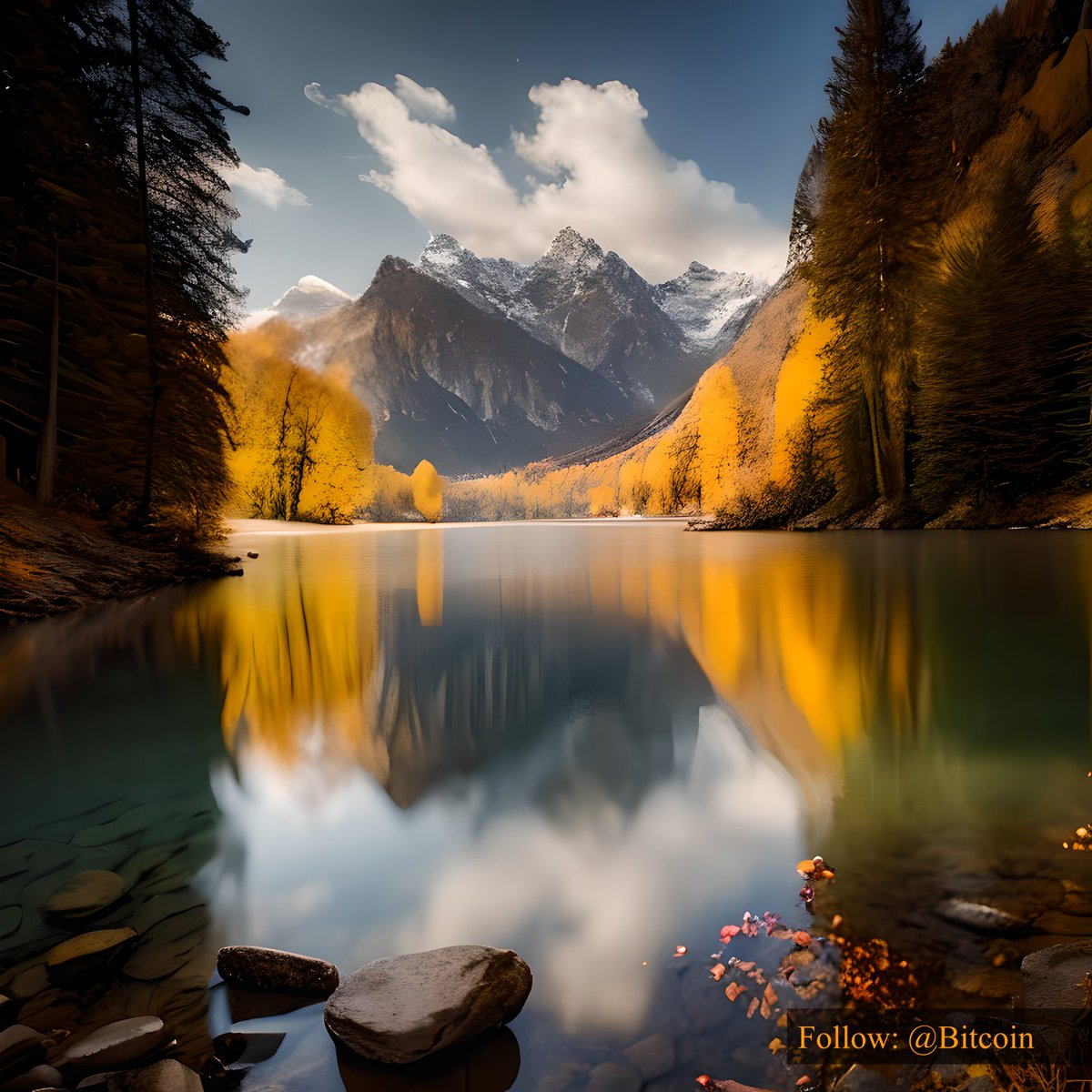 Bitcoin's tweet photo. #Bitcoin potential is revealed in the calm and mirrored reflection of a tranquil lake, offering glimpses of the future beyond the surface. Are you watching closely? https://t.co/LjD6tXUN1C