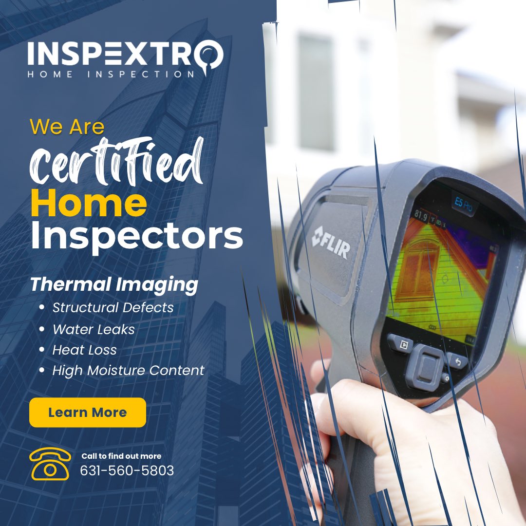 Inspextro's tweet photo. This infrared technology allows inspectors to identify areas of concern that cannot be seen with the naked eye. It is particularly useful for detecting moisture, insulation gaps, roof leaks, air-conditioner compressor leaks, some structural defects, and some electrical faults, among other things.