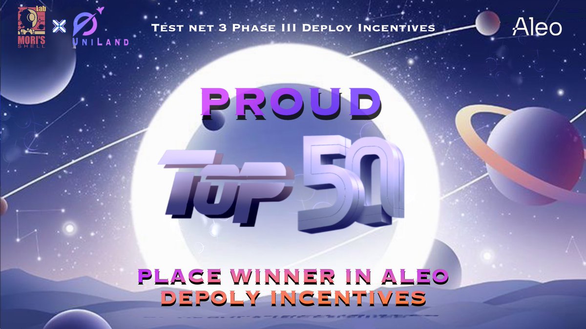MorisShell's tweet image. Say congrats to #morisshell 🎊

We get the Top 50 proud from 🌎@AleoHQ  for our AI driven gamefi #uniland 🎮

#AI is the future of gaming &amp;amp; #Web3 💪