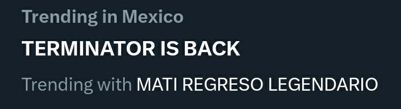 Matinators_Of's tweet photo. GRACIAS POR SU APOYO INCONDICIONAL 🫶🏻🥹❤️
Mati estará muy feliz de ver esto.

MATI REGRESO LEGENDARIO
TERMINATOR IS BACK https://t.co/yLp0iStxCt