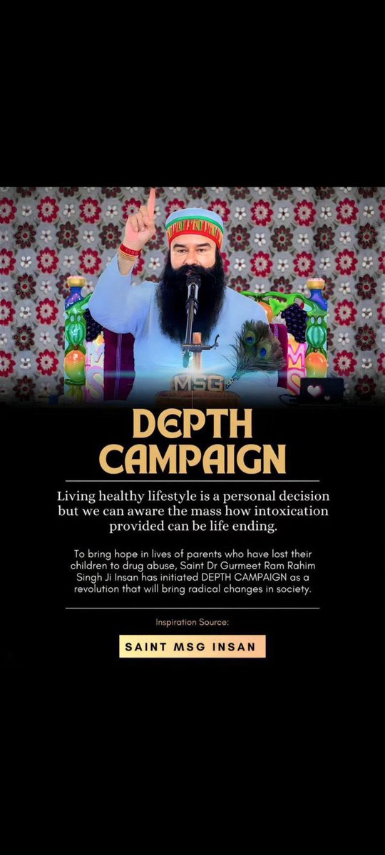 ParthRa12888183's tweet photo. The country whose youth follows the path of goodness and progress definitely progresses, hence Saint Gurmeet Ram Rahim Ji has launched DEPTH campaign while guiding the youth. #DrugFreeNation https://t.co/Q6fsHwfO8l