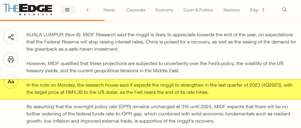 pipsnticks's tweet image. #MIDF always remain optimistic about local equity ( $KLCI )&amp;amp; currency ( $MYR ) &amp;amp; most of the times , NEVER hit thier target 

It's only less than 2 months away for $USDMYR to move back up to 4.3s , which particular year end ? 2024/25/26/27 ?

$MYR , what a nice pullback @ WEEKLY