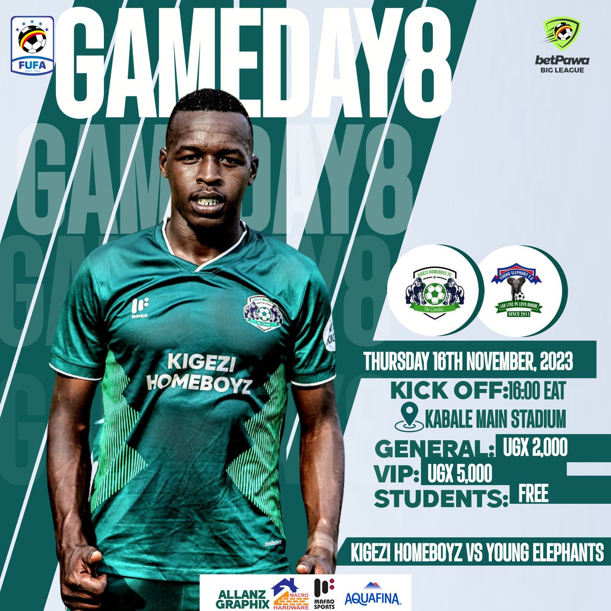 GAMEDAY8🔥🏆, Hosting Young Elephants Fc At Kabale Municipal Stadium. 

#GENERAL: UGX 2,000

#VIP: 5,000 UGX

#FreeEntrance To All Non University Students With Valid School ID's.

'No one ever drowned in sweat.'  Come On You Gorillas💪

#KigeziHomeBoyzFcFans || @HomeBoyzFcFans