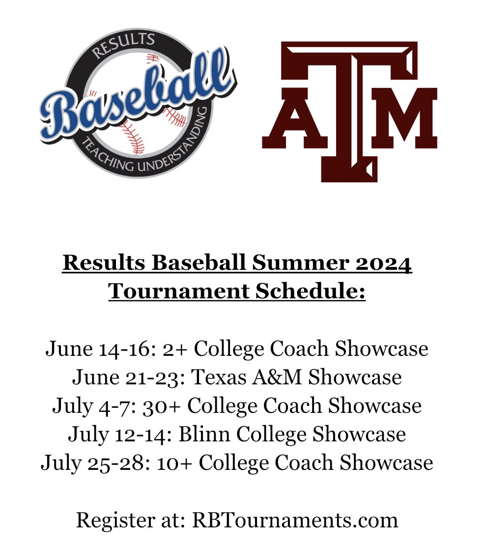 Summer 2024 Schedule: Register at Website (RBTournaments.com)