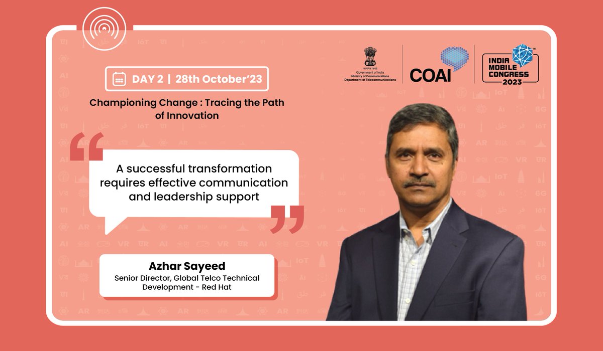 exploreIMC's tweet photo. Azhar Sayeed, Senior Director, Global Telco Technical Development - Red Hat
Session: Championing Change: Tracing the Path of Innovation at #IMC2023
#GlobalDigitalInnovation #RedHatAtIMC
@ConnectCOAI @DoT_India @RedHat https://t.co/mBKBGnsNhe