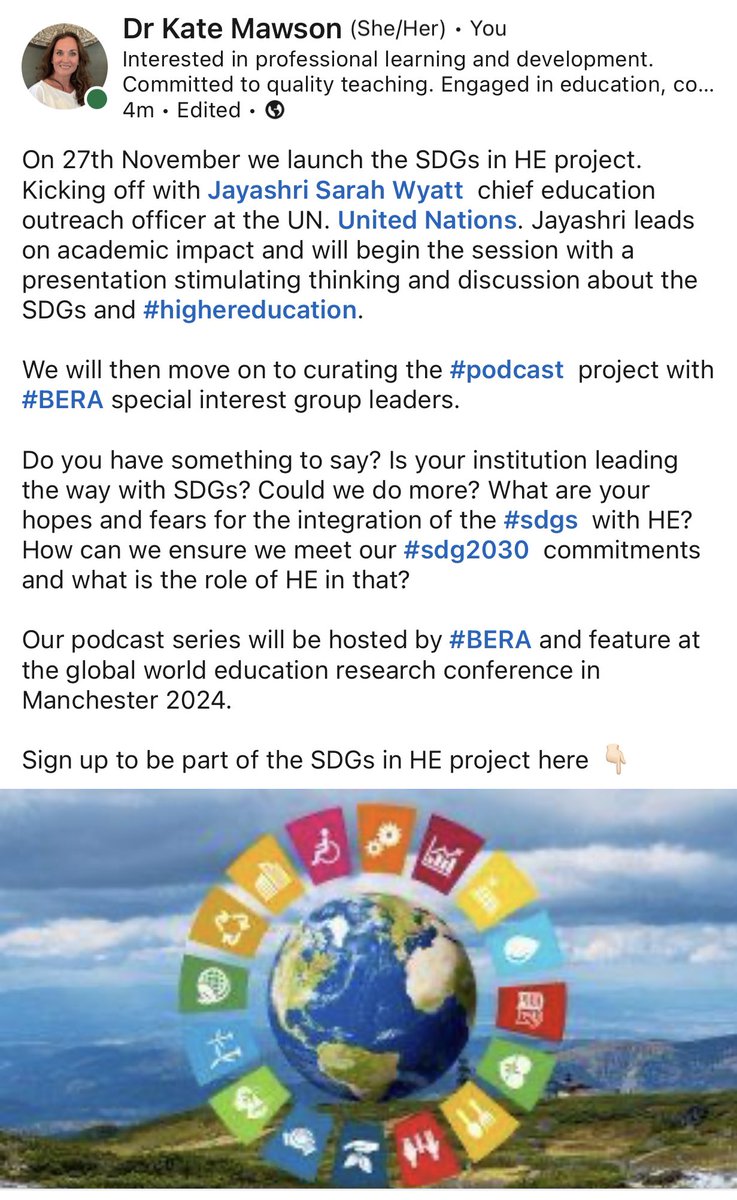 Do sign up to be part of the SDG in Higher education podcast project 

<a href="/ImpactUN/">United Nations Academic Impact</a> and <a href="/BERANews/">BERA</a> 

bera.ac.uk/event/the-sdgs…