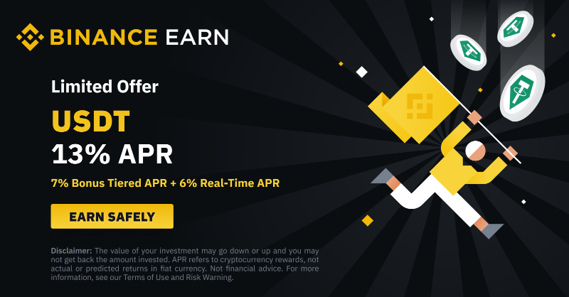 binance's tweet photo. Back by popular demand... you can now earn up to 13% APR with $USDT on #Binance Earn!

Subscribe to $USDT on Simple Earn Flexible Products to enjoy the exclusive bonus rate, limited time and first-come, first-served only.

Join now ⤵️