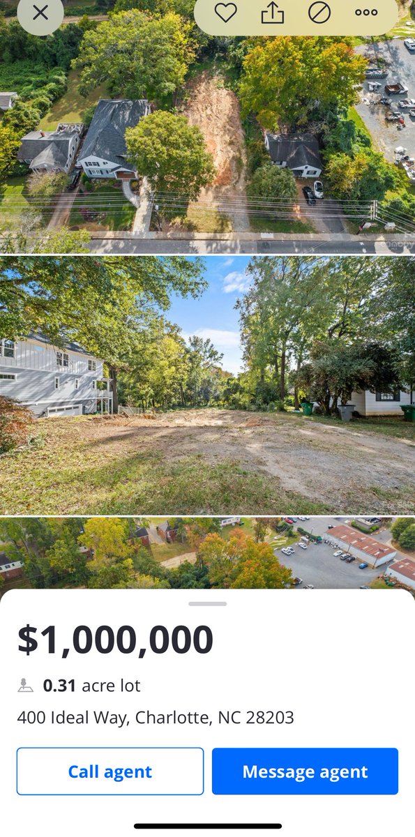 I’ve lived in Charlotte since I was 4 years old- 1995.

I can’t begin to describe how insane it is to see $1m for a .3 acre dirt lot here.

Just look at the houses next to it.

I’ve put offers on 4 houses in 3 weeks.

Each time beat by all cash $100k+ over.

Absurd market.