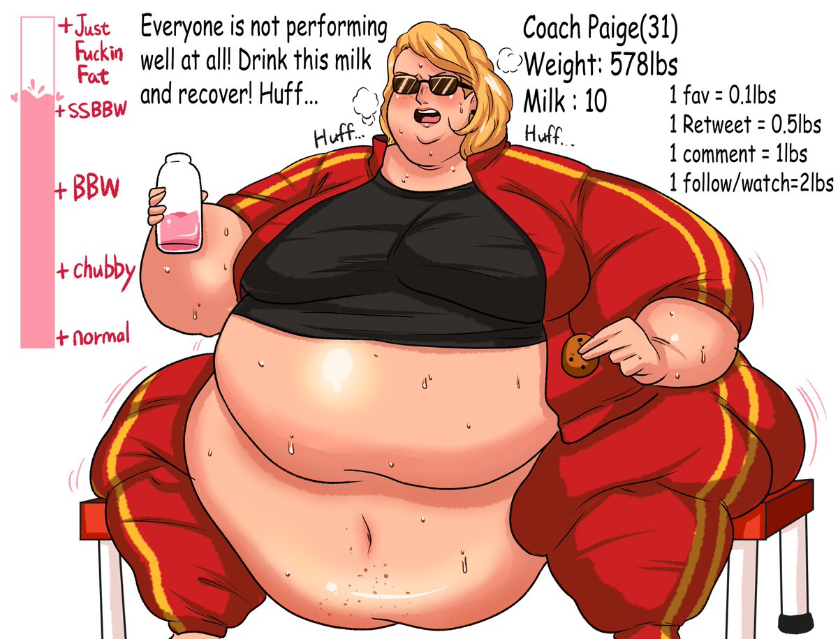 chinjaorouse's tweet photo. Chubby Milk Series: Coach Paige🥛×４
Coach Paige is unable to walk due to the effects of the milk. Recently, she has been under much stress and forcing her team members to drink milk. What is she thinking? 
#BBW #Weightgain #ぽっちゃり #肥満化 #デブ専 https://t.co/8gvxow38Gc