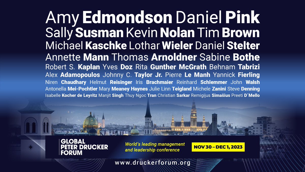 druckerchlng's tweet image. Get ready to be INSPIRED!

This is your opportunity to meet global experts in person, explore #Vienna and make the most of networking opportunities at the @hofburg!

Registration:
onlineregistrations.eu/events/drucker…

Conference Program: druckerforum.org/2023/program/

#DruckerForum #PeterDrucker