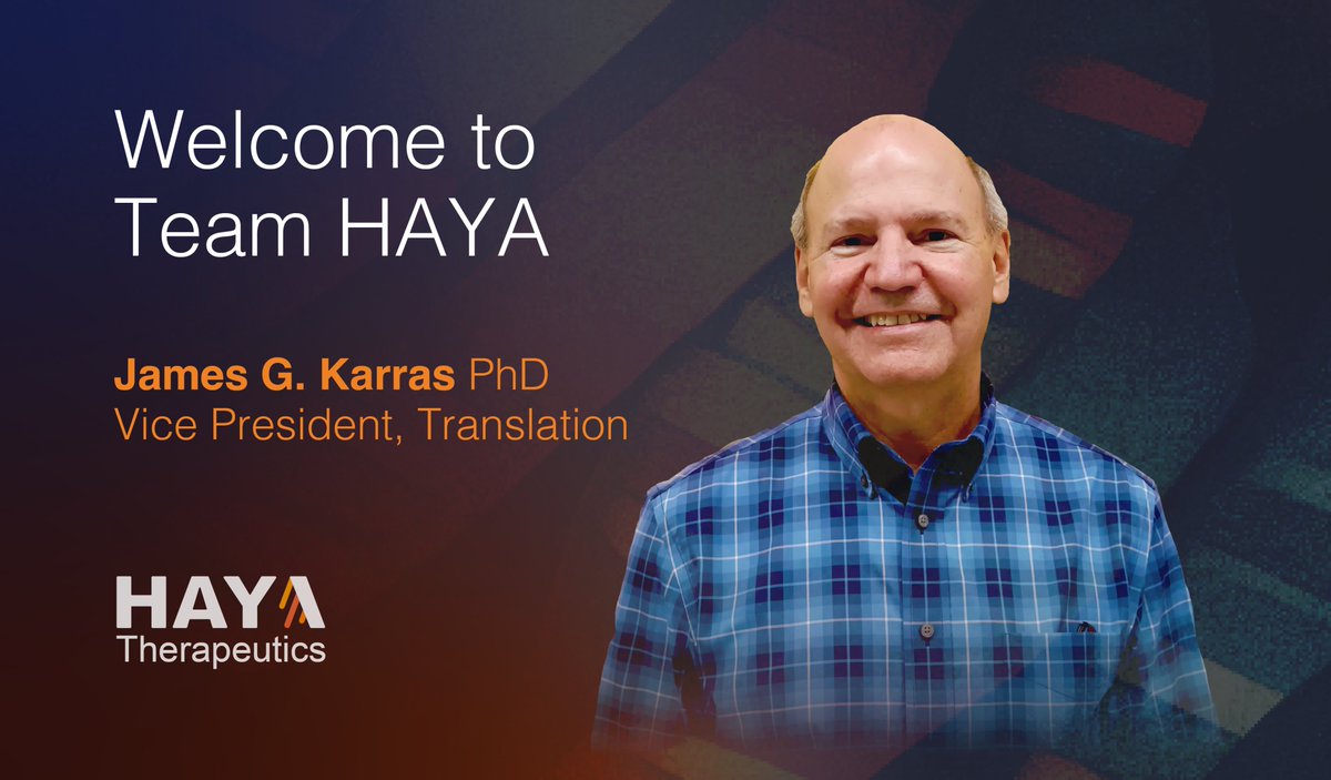 HAYA's pleased to announce the appointment of Dr. James G. Karras as our new Vice President, Translation. With over 20 years of experience directing immunology & drug discovery programs at leading pharma companies, he'll be instrumental in moving our discoveries into the clinic.
