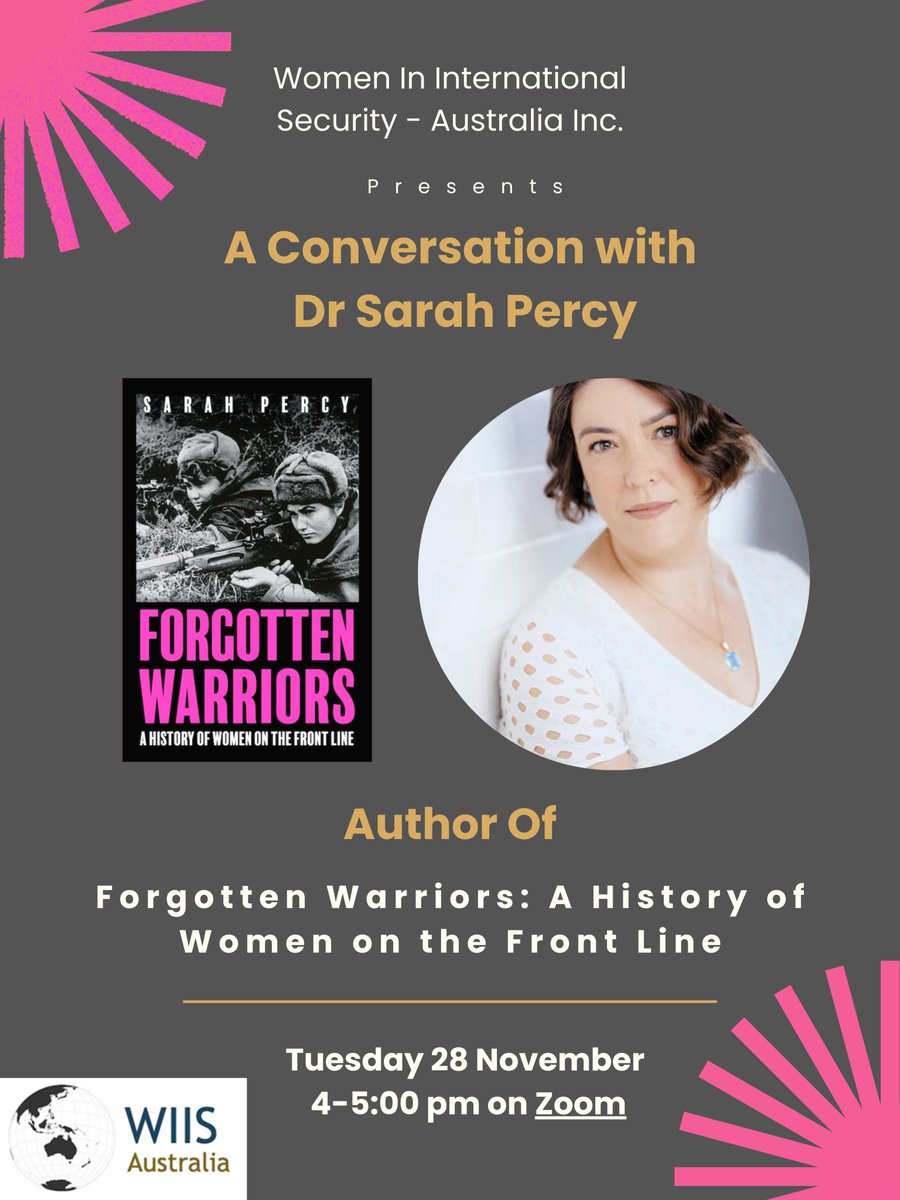 Women in Int Security - AUS (@wiis_aus) on Twitter photo Please join us TUESDAY 28 November at 4-5pm as we speak with the amazing <a href="/svpercy/">Sarah Percy</a> about her new book "Forgotten Warriors". The event will be via zoom: deakin.zoom.us/j/88000355240?… Please join us TUESDAY 28 November at 4-5pm as we speak with the amazing <a href="/svpercy/">Sarah Percy</a> about her new book "Forgotten Warriors". The event will be via zoom: deakin.zoom.us/j/88000355240?…