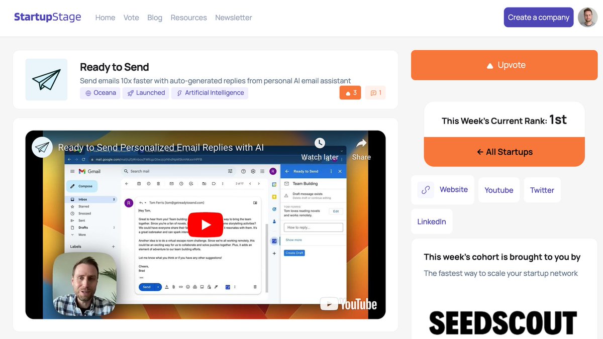 Ready to Send is live on <a href="/startup_stage/">StartupStage</a> 🎉

Help us top this week's cohort here: startupstage.app/startups/ready…