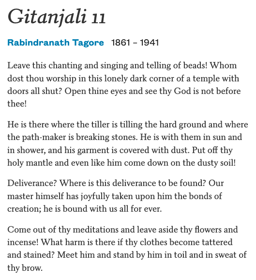 rmnth's tweet photo. Tagore's 'Leave this chanting' from Gitanjali can also be read as knowing the difference between academia and the real world.
#ContrarianReads https://t.co/AjTY1GDOLX