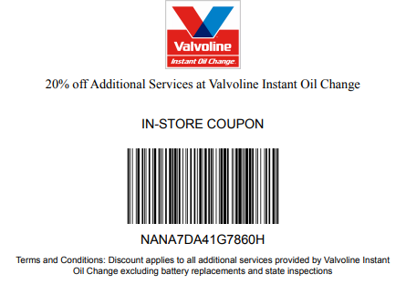 Valvoline coupons 19.99 oil change discount