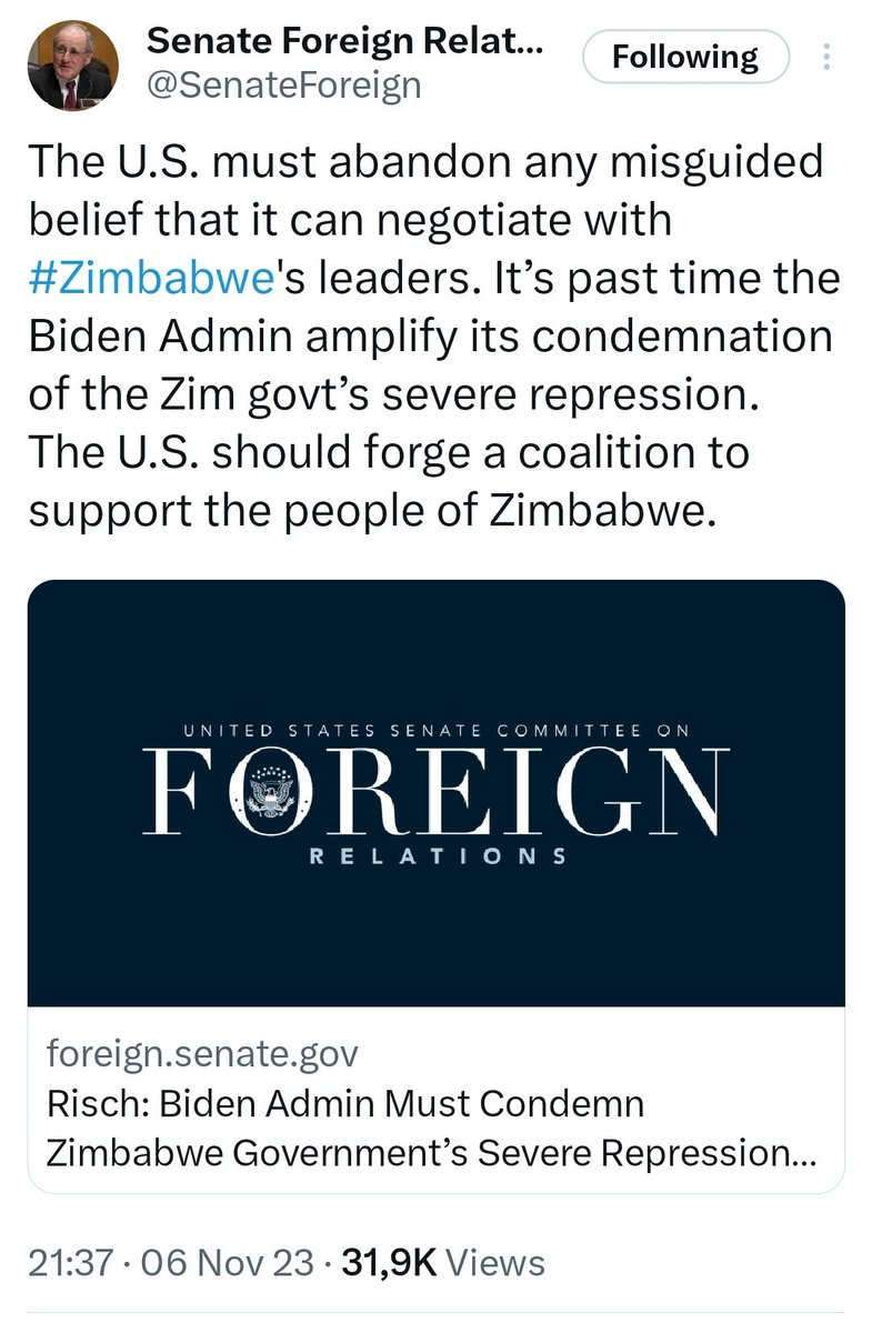 theglobal202's tweet image. US Senate Foreign Relations to pressure Zimbabwe to forge to a unity government.

#Zimbabwe #UnityGovernment
#USSenate