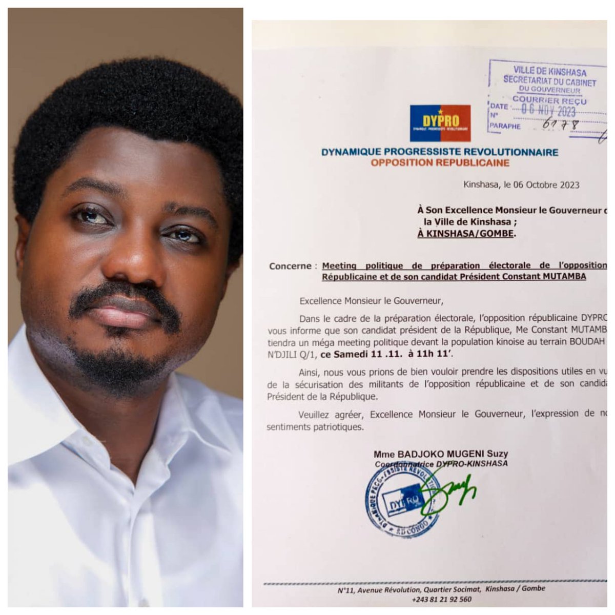 jeune Congolais (@jeunecongo243) on Twitter photo Samedi #vérité
Samedi #rupture
Retrouvons nous ce samedi au terrain boudah de N'DJILI à 11h
Avec le candidat de la Jeunesse congolaise <a href="/ConstantMutamba/">Constant Mutamba</a> . Samedi #vérité
Samedi #rupture
Retrouvons nous ce samedi au terrain boudah de N'DJILI à 11h
Avec le candidat de la Jeunesse congolaise <a href="/ConstantMutamba/">Constant Mutamba</a> .