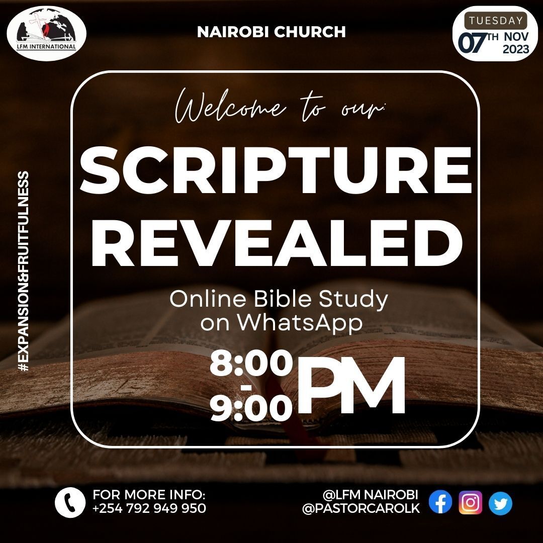LfmNairobi's tweet photo. 𝗧𝘂𝗲𝘀𝗱𝗮𝘆𝘀 𝗮𝗿𝗲 𝗳𝗼𝗿 𝗕𝗶𝗯𝗹𝗲 𝗦𝘁𝘂𝗱𝘆

Like the Bereans, we take time to search the scriptures - the living word of God - to understand the depth of our teachings and build ourselves in the most righteous doctrines.

#ScriptureRevealed
#ExpansionAndFruitfulness https://t.co/fPsutTDmVt