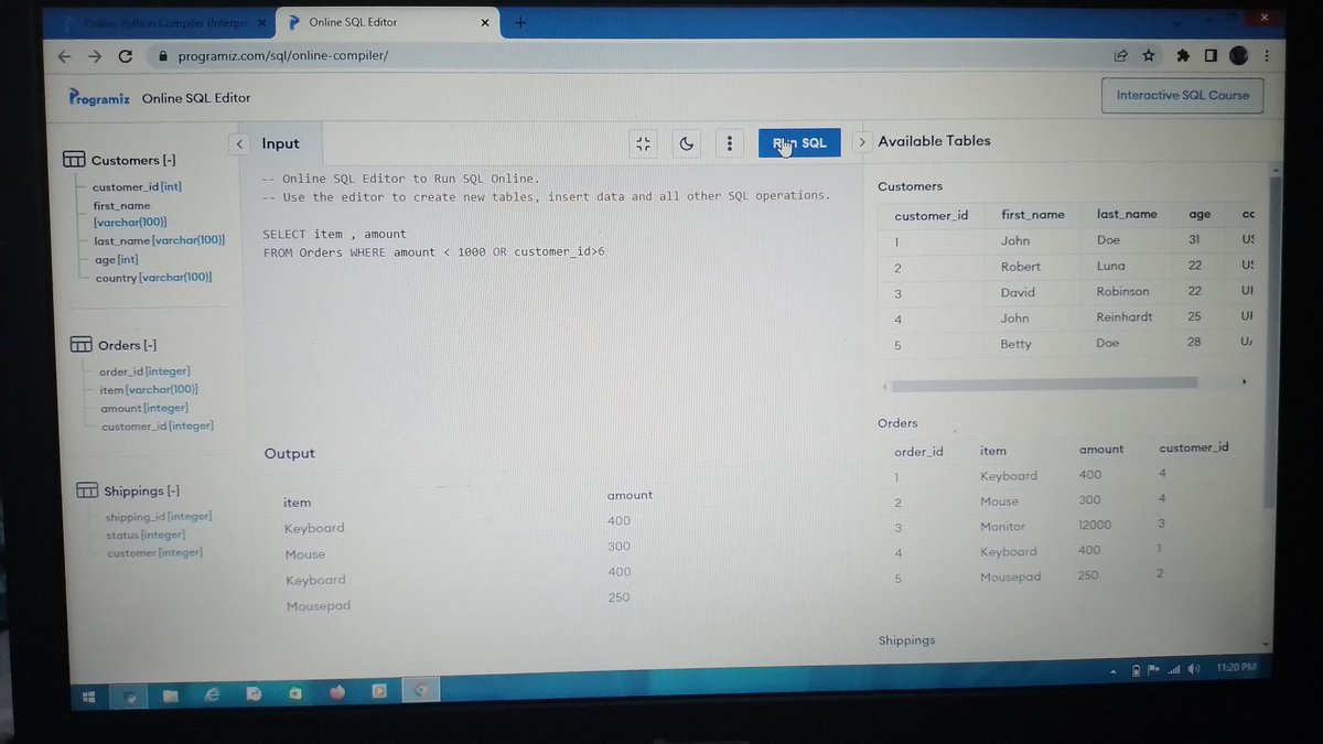chiziterem66596's tweet image. Just found out this PLATFORM @programiz can run SQL, now I can practice my SQL and get lessons for free.
#sql
#sqlbeginner
#DataScientists 
#DataAnalytics